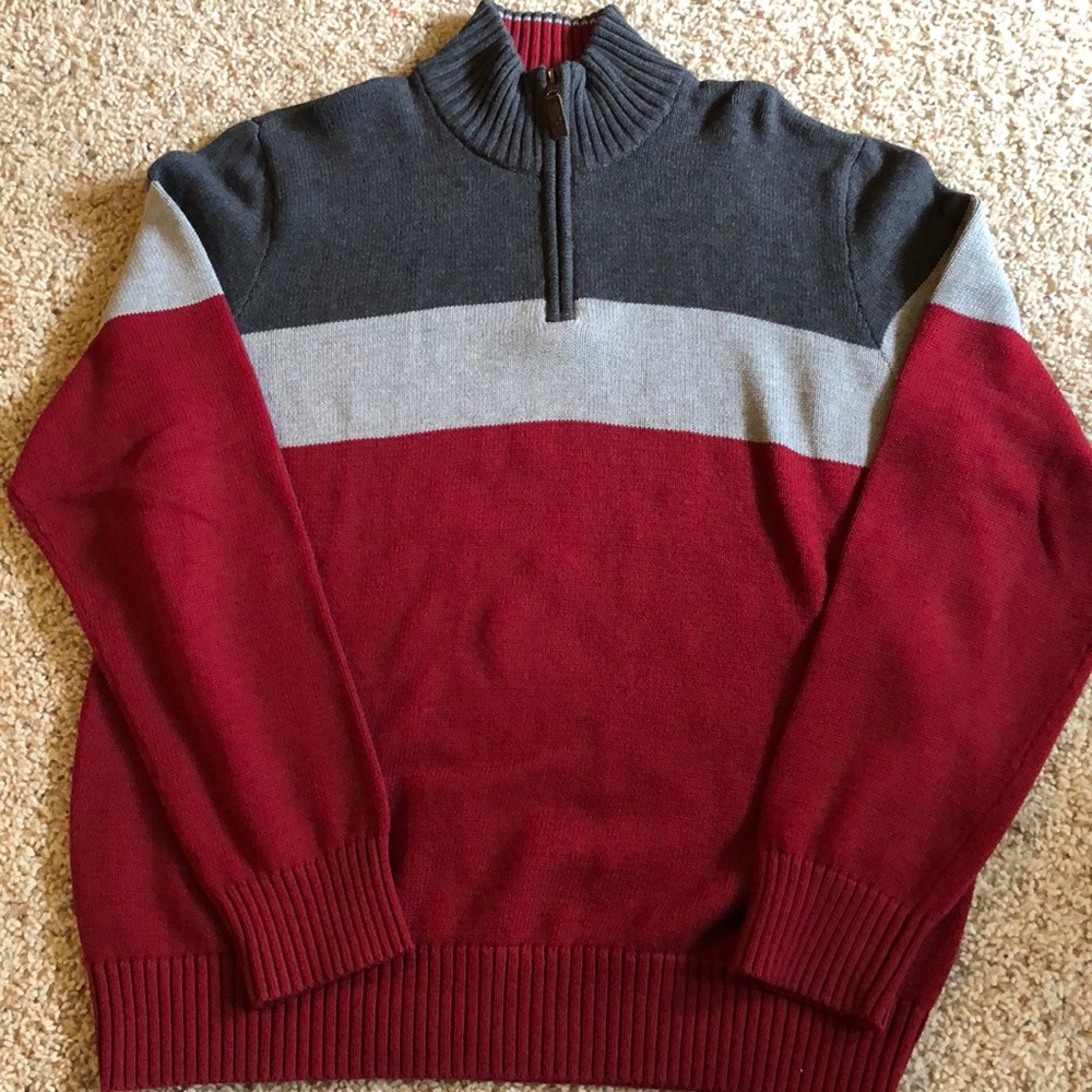 Gray & Dark Red Eddie Bauer Zip Up Sweater